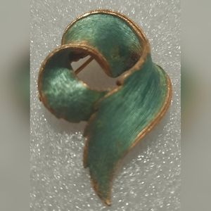 Jonette jewelry blue feather leaf ribbon brooch